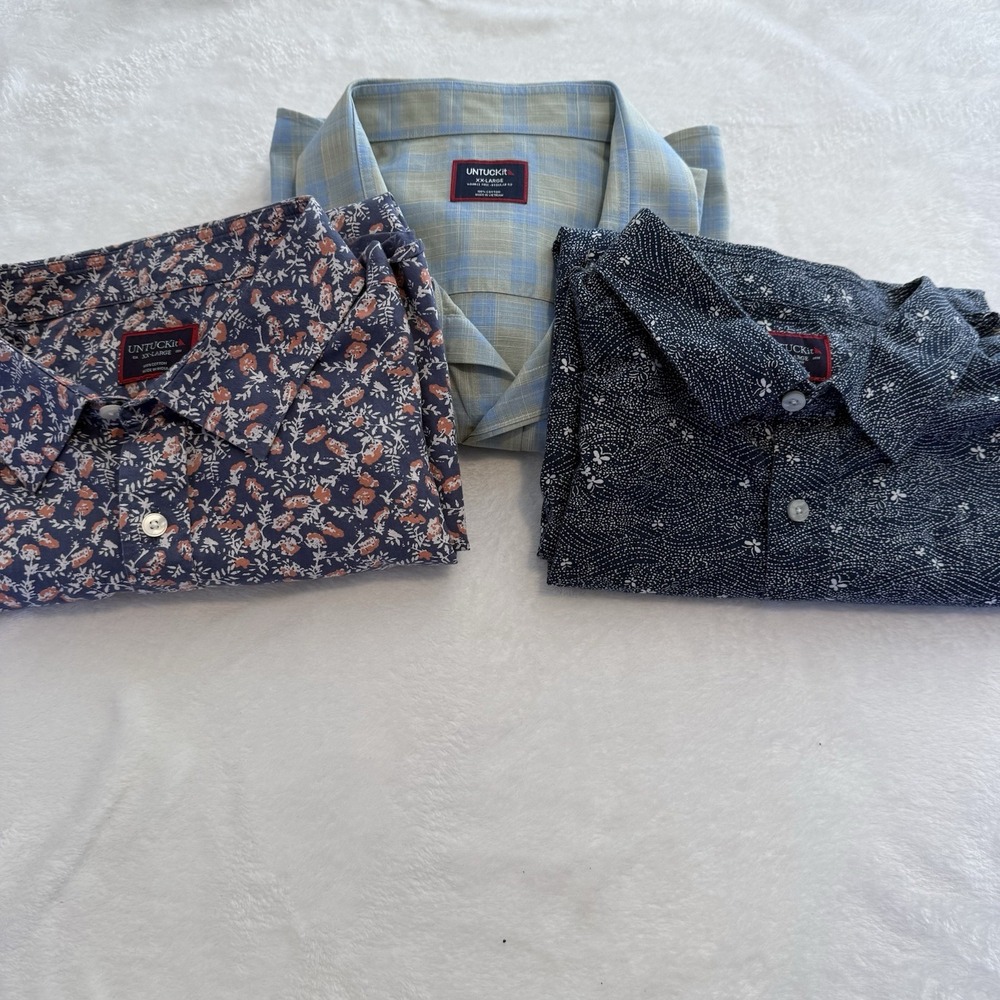 Lot 3 UNTUCKit Men’s XXL Button Down Shirts Floral Plaid Short Long Sleeve